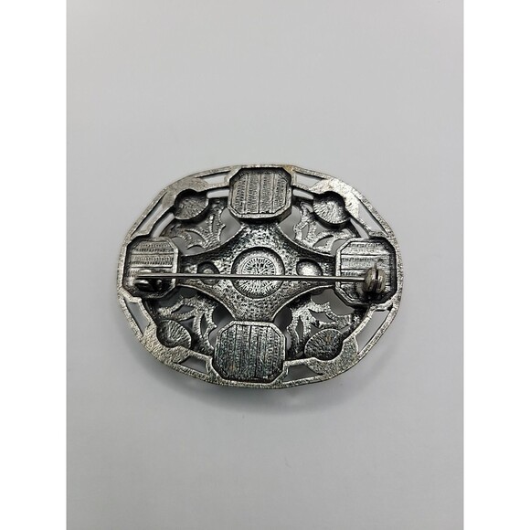 Vintage Miracle Scottish Celtic Brooch Faux Agate Opal Glass Stones Silver tone - Picture 10 of 13